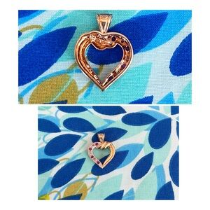 Gold Heart Pendant with Red stones & diamond accents